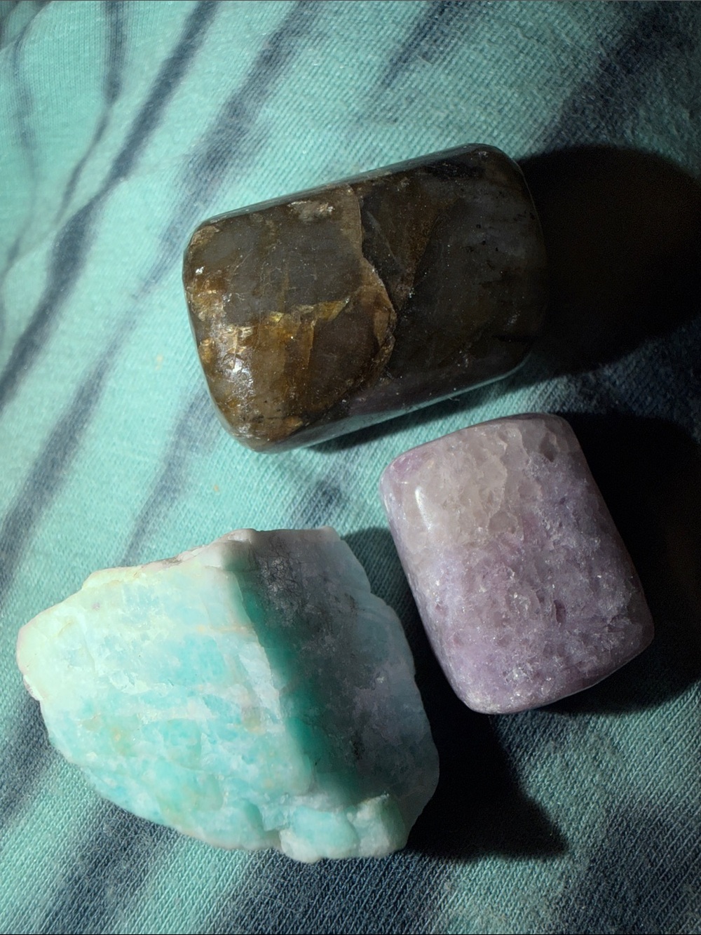 Polished and Raw Healing Stone Trio - Aqua, Lavender, Smoky Brown